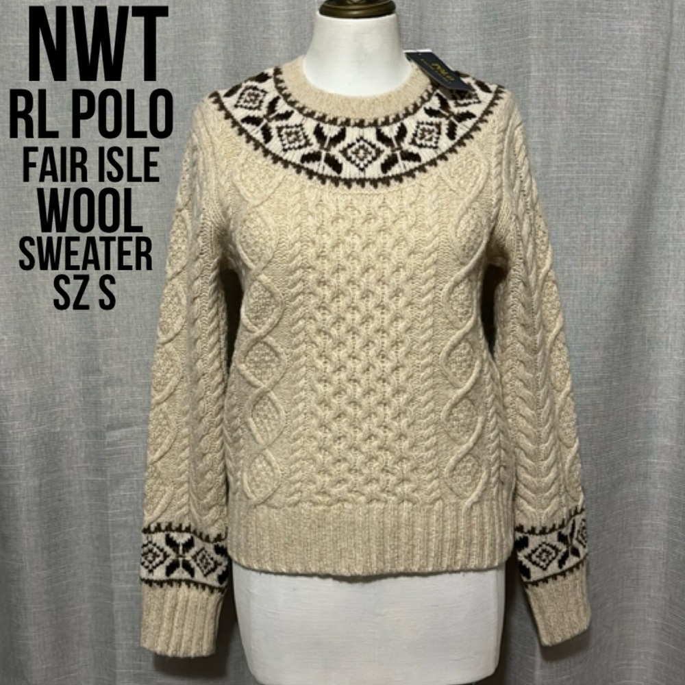 Gorgeous NWT RL Polo Wool Vintage Vibes Nordic Print Sweater-Sz S-Cream/Brown